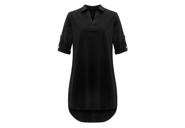 Black Long Shirt Style Dress - Six Sizes Available