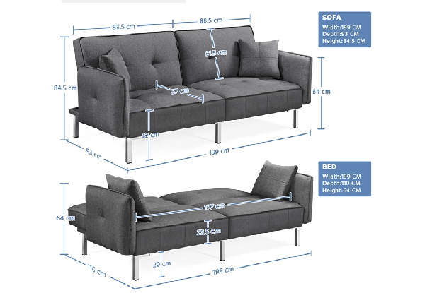 Velvet Dark Grey Convertible Sofa Bed