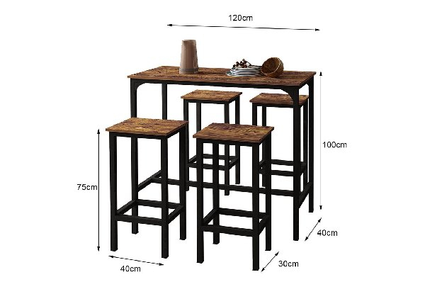 Five-Piece Bar Table Set incl. Four Stools & Table