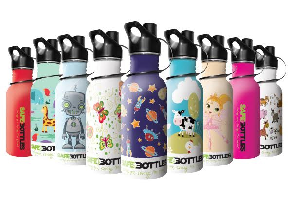 $15 for Two 500ml Stainless Steel SafeBottles – Available in Nine Designs