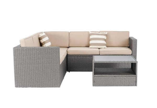 Solaura Patio Sectional Four-Piece Grey Wicker Outdoor Sofa Set