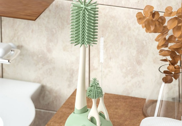 Three-in-One Silicone Feeding Bottle Cleaning Brush Set - Two Colours Available