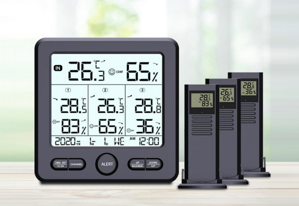 Digital Thermometer with Three Remote Sensors - Two Colours Available