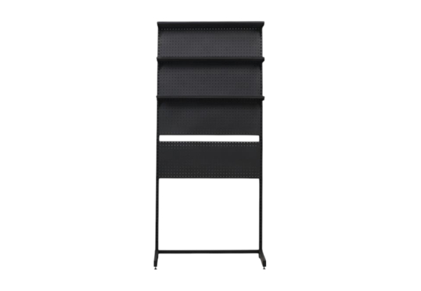 Three-Tier Metal Pegboard Display Rack with Shelves