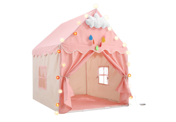 Kid's Castle Play Tent with Mat String Lights - Two Colours Available