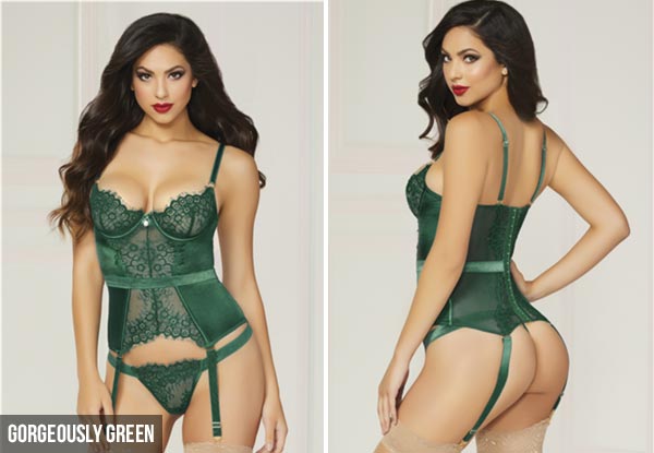 'Gorgeously Green' or 'Wine Not' Bustier & Panty Sets