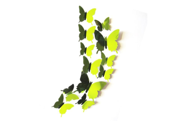 12-Piece 3D Mirror Butterfly Wall Removable Stickers - Available in Five Colours