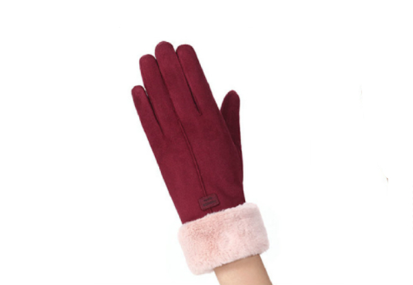 Faux Suede Sherpa-Lined Touchscreen Gloves - Five Colours Available & Option for Two Pairs