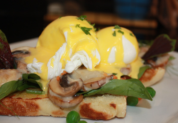Two Egg Benedicts - Options for Spinach or Bacon - Valid Monday to Saturday from 14th January