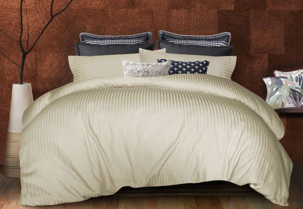 Three-Piece 1000TC 100% Cotton Broad Stripe Quilt Cover Set - Two Sizes Available