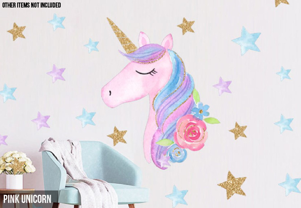 Unicorn & Flower Removable Sticker Wall Decals - Five Styles Available & Option for Two with Free Delivery