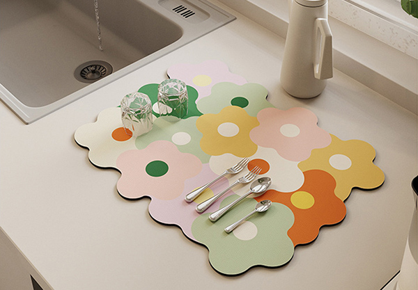 Non-Slip Printed Diatom Drying Mat - Available in Four Colours & Two Sizes