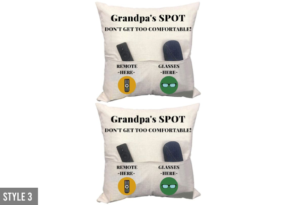 Two-Pack Novelty Cotton Linen Cushion Covers with Two Pockets - Six Styles & Four-
Pack Available