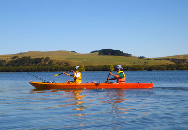 Full Day Kayak Hire incl. Life Jacket & Safety Gear on the Hoteo River for One Person - Options for Two People in a Double Kayak or Three/Two Adults & Two Children in a Canadian Kayak