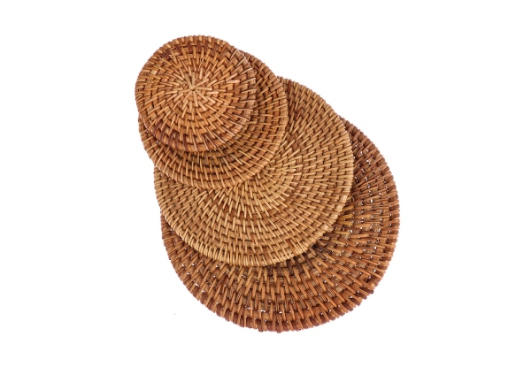 Four-Pack of Round Natural Rattan Coasters - Five Sizes Available