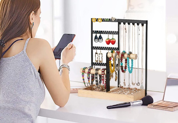 Jewellery Organiser Stand with Ring & Bracelet Holder - Two Colours Available