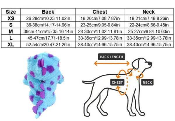 Thickened Blue Dinosaur Hooded Coat with Drawstring Buckle for Dogs - Five Sizes Available