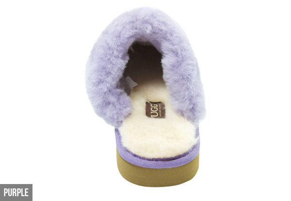 Water-Resistant Auzland Women's 'Anne' Classic Fur Trim Sheepskin UGG Scuffs - Five Colours & Three Sizes Available