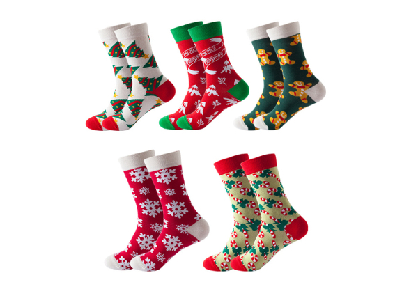 Five-Pair Christmas Print Socks