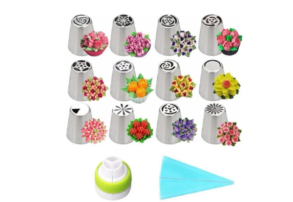14-Piece Russian Tulip Icing Nozzle Set - Option for Two with Free Delivery