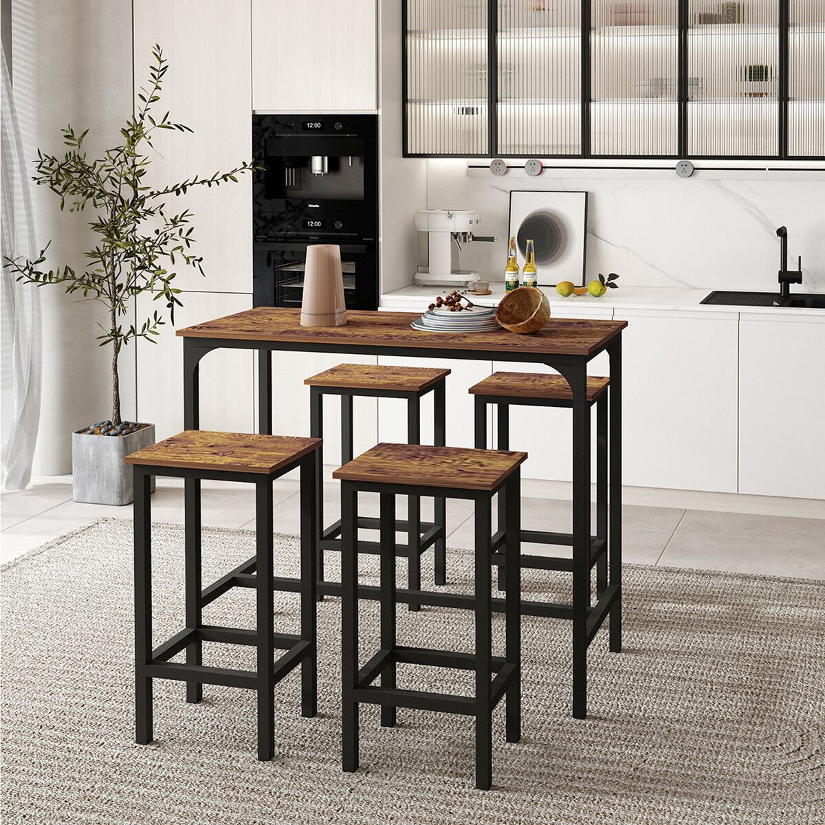 Five-Piece Bar Table Set incl. Four Stools & Table