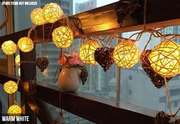 Two Strings of 20 LED Rattan Ball Fairy Lights with Free Delivery - Two Colours Available