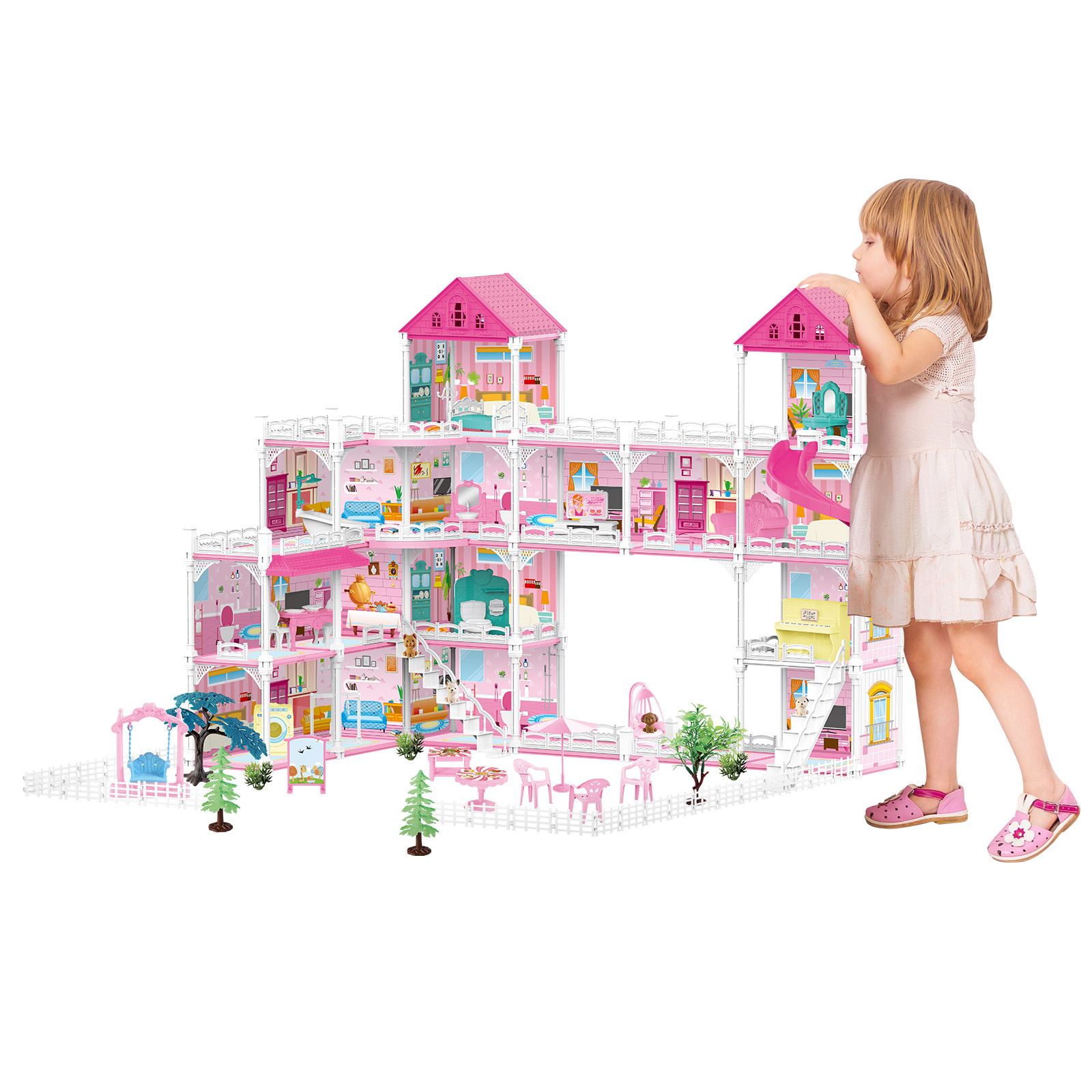 Doll House Playset with 15 Rooms & Four Storeys