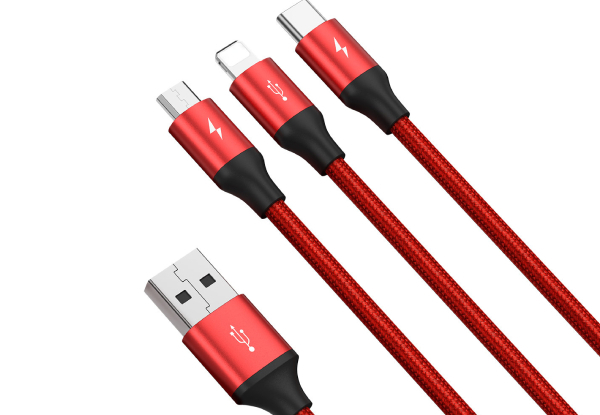 Extreme Three-in-One Charging Cable - Available in Three Colours - Elsewhere Pricing $19.99