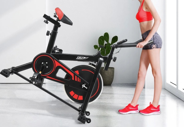 Genki Stationary Exercise Spin Bike with Adjustable Belt Drive