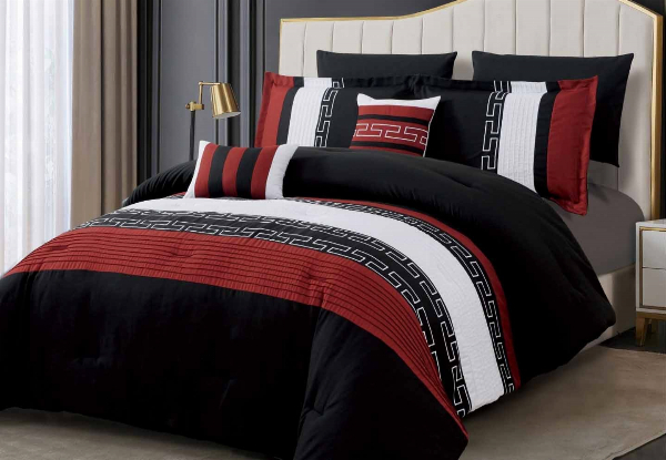 Liveinstyle Seven-Piece Oversized Embroidered Geometric Comforter Set - Available in Three Sizes
