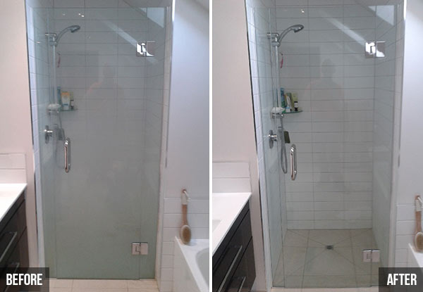 Shower Glass Restoration & Chrome Polish Service - Options for a Two-Sided Glass Shower or Curved Glass Pane Shower or Double Shower Available