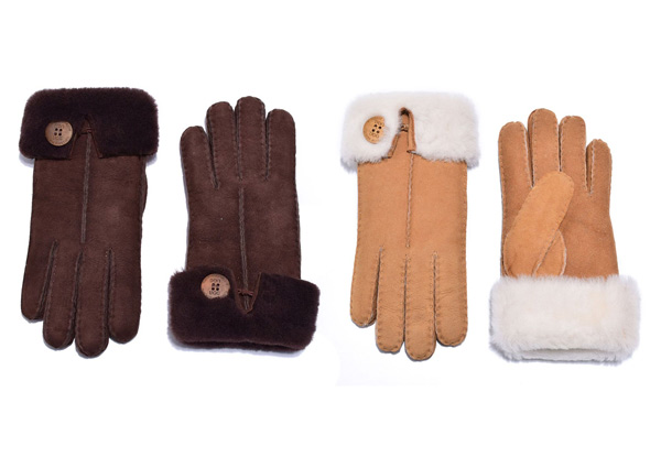 Auzland Women's 'Carly' Leather Suede Button UGG Gloves - Two Colours & Three Sizes Available