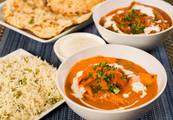 Two Curries with Shared Rice & Naan Bread for Two People - Options for Four, Six or Eight People - Valid for Dine-In & Takeaway