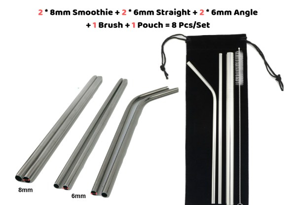 8-Pieces Stainless Steel Drinking Straws Set