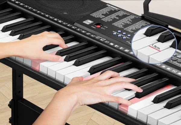 Melodic 61-Lighted Keys Electronic Piano Keyboard with USB Port, 50 Demo Songs & Music Stand
