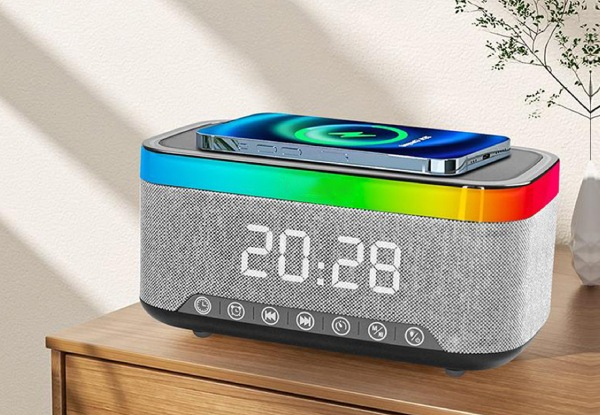 Bluetooth Speaker Smart Alarm Clock with Wireless Charging - Two Colours Available