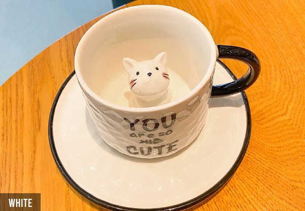 200ML Kitten Ceramic Coffee Mug with Saucer - Four Colours Available