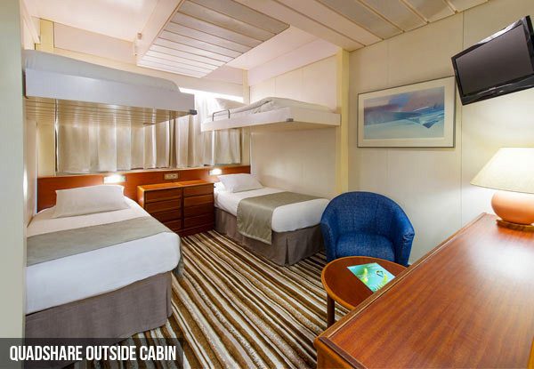 Per-Person, Quad-Share, Three-Night Mid-Winter Comedy Cruise Escape incl. Comedy Shows, Open Mic Night, Main Meals & Entertainment - Option for Triple- or Twin-Share with Three Room Options Available