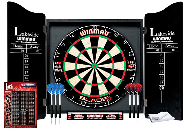 Full Winmau Blade Four Dartboard, Cabinet & Darts Set