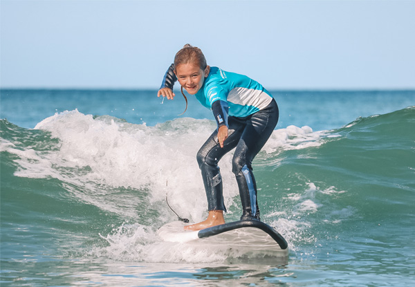 Two-Hour Surf Lesson at Te Arai & Mangawhai incl. Board & Wetsuit Hire for One Person – Option for Two People
