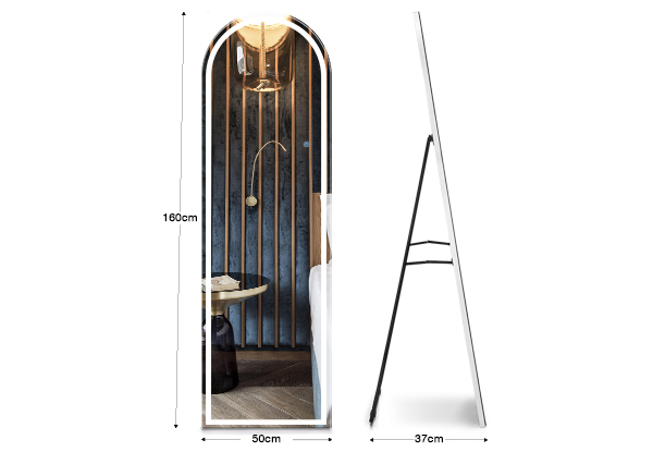 Freestanding LED Full-Length Arched Mirror with Three Lighting Colours