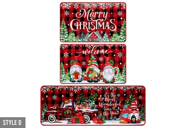 Three-Piece Christmas Washable Non-Slip Kitchen Mat Set - Four Styles Available