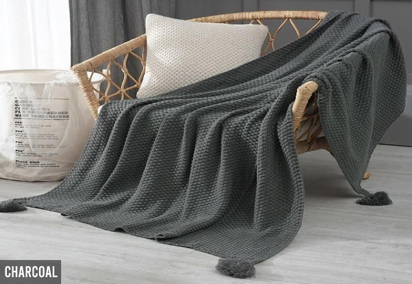 Tasselled Knit Throw Blanket -  Five Colours & Five Sizes Available