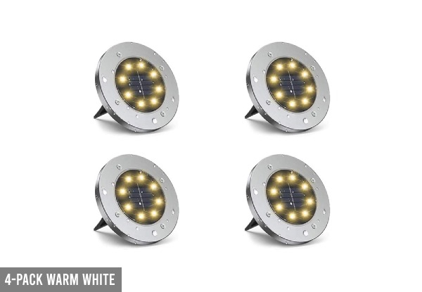 Four-Pack LED Solar Power Ground Lights - Two Colours Available & Option for 12-Pack