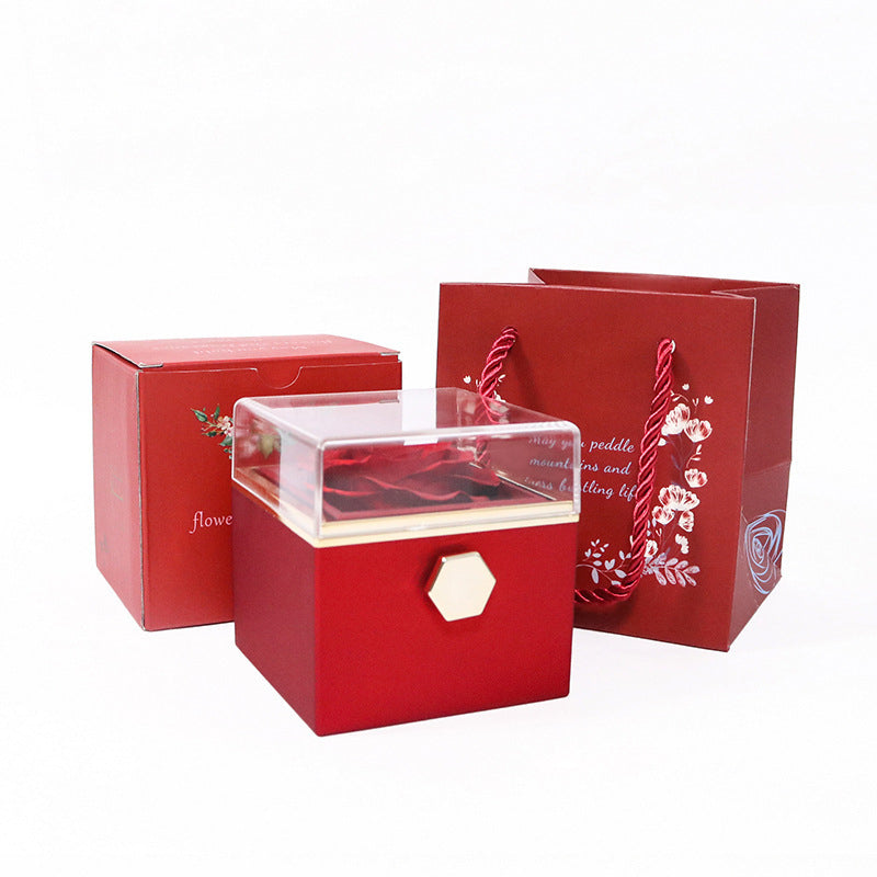 Preserved Rose Flower Proposal Jewellery Box - Four Colours Available