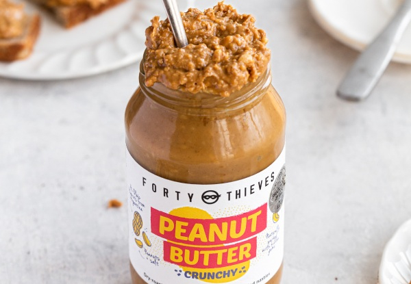 Four 500g Jars of Forty Thieves Peanut Butter - Options for Crunchy, Smooth or Mixed