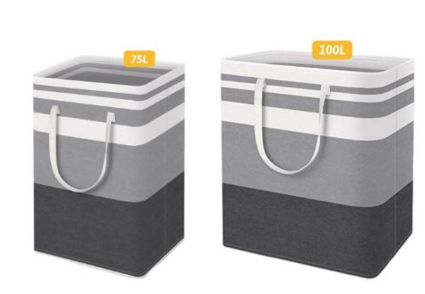 75L Grey Laundry Basket with Carry Handle - Option for 100L