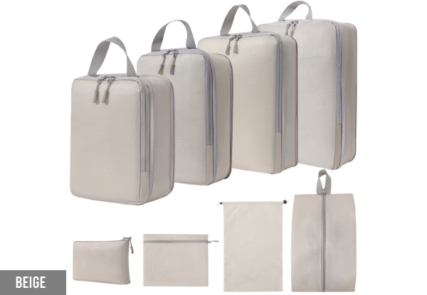 Eight-Piece Travel Compression Packing Cubes - Available in Six Colours