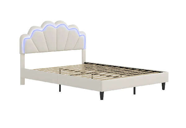 Wooden Bed Frame with LED Headboard - Available in Two Sizes