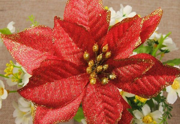 60-Piece Christmas Poinsettia Glitter Decoration